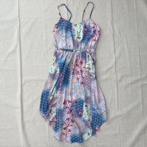 Under Skies Blue & Pink Mixed Pattern Print Midi Dress - Medium